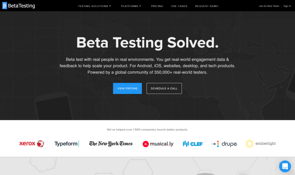 beta testing dot com homepage