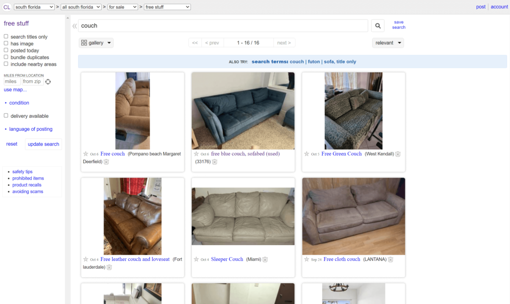 craigslist couch for free