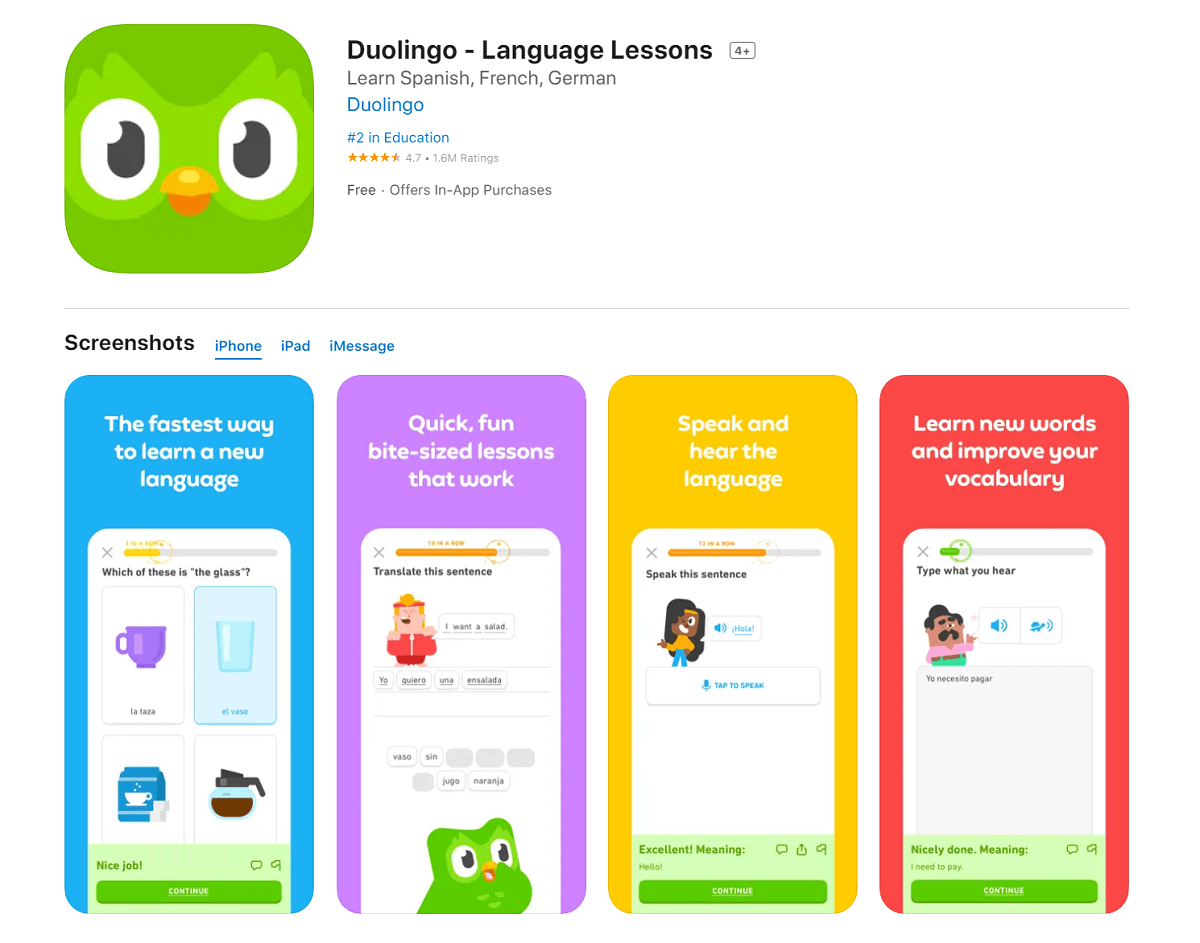 duolingo apple store app page